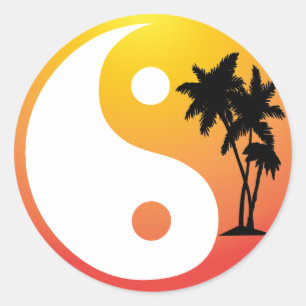 Palmiers au coucher du soleil Sticker Yin Yang