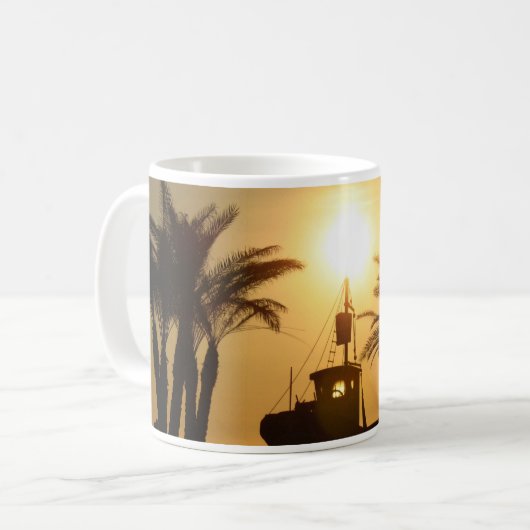 Palmiers Bateau Photo Mug blanc (Devant gauche)