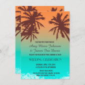Palmiers bleu océan plage mariage invitations plag (Devant / Derrière)