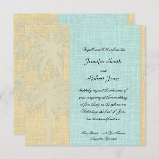 Palmiers bleus à la crème Faire-part de mariage (Devant / Derrière)