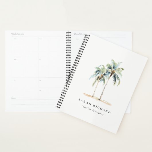 Palmiers côtiers tropicaux Aquarelle Bleu Vert (Devant avec enveloppe)