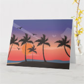 PALMIERS DE PLAGE ROMANTIQUES Carte de voeux BLANC (Fleur jaune)