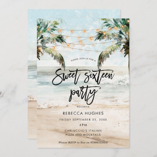 palmiers de plage tropical doux 16 invitation (Devant / Derrière)