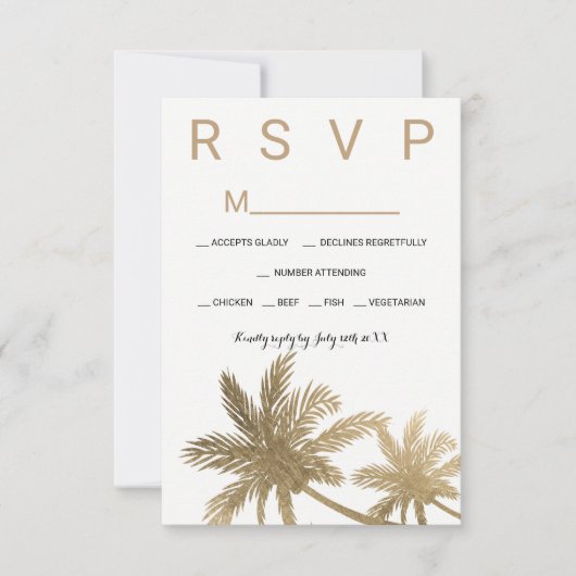 Palmiers en faux or moderne RSVP mariage (Devant)