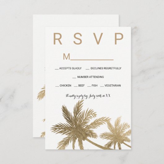 Palmiers en faux or moderne RSVP mariage (Devant / Derrière)