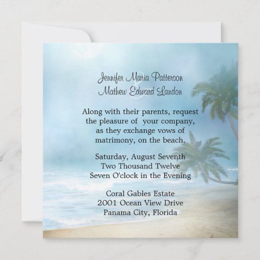 Palmiers Ethéal & Plage Mariage Invitation (Devant)