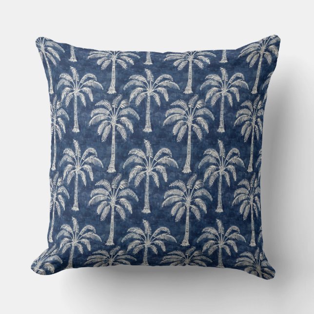 Palmiers Indigo Oreiller bleu à lancer - Double fa (Recto)