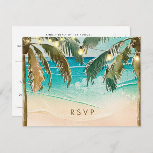 Palmiers lumières plage mariage rsvp carte postale