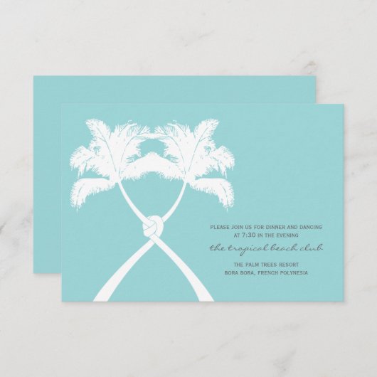 Palmiers noués Carte de réception de mariage tropi (Devant / Derrière)