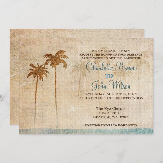 Palmiers Rustiques Plage Mariage Invitations (Devant / Derrière)