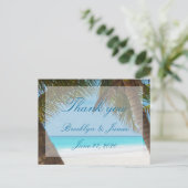 Palmiers Sur La Plage Mariage Merci Cartes postale (Debout devant)
