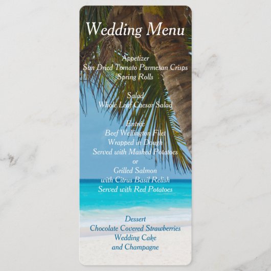 Palmiers Sur Plage Mariage Menu Invitations (Devant)