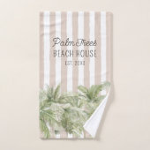 Palmiers tropicaux Beige Stripes Maison de plage (Serviette à main)