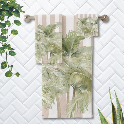 Palmiers tropicaux Beige Stripes Maison de plage