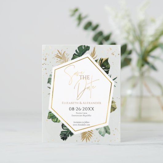 Palmiers Tropicaux Écriture Dorée Carte de Pré-ann (Debout devant)