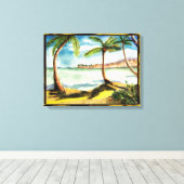 Palmiers tropicaux et toile enrobée de plage (Insitu (Plancher de Bois))