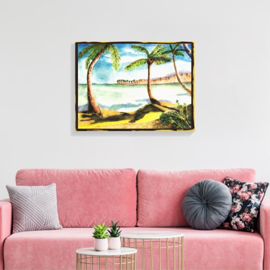 Palmiers tropicaux et toile enrobée de plage (Insitu(Salon))