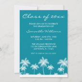 Palmiers tropicaux Faire-part Turquoise de graduat (Devant)