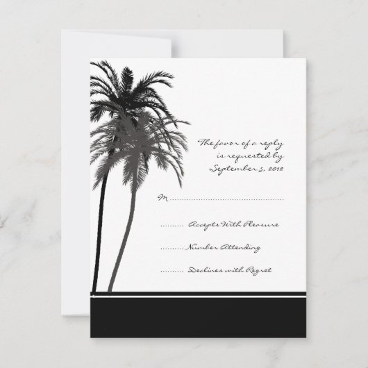 Palmiers tropicaux noirs et blancs Invitation RSVP (Devant)