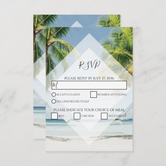 Palmiers tropicaux Plage Mariage Cartes RSVP (Devant / Derrière)