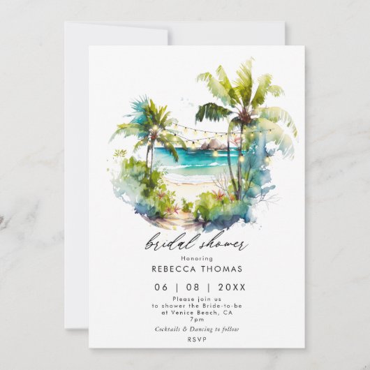 palmiers tropicaux plage nuptiale invitation (Devant)