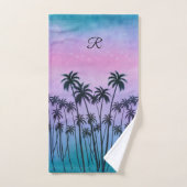 Palmiers turquoise-violet avec ou sans initiale (Serviette à main)