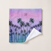 Palmiers turquoise-violet avec ou sans initiale (Gant de toilette)