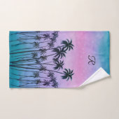 Palmiers turquoise-violet avec ou sans initiale (Serviette à main)