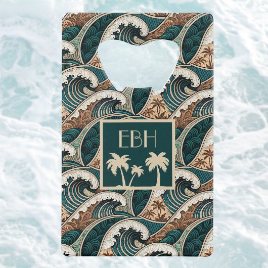 Palmiers Vagues Polynésiens Monogramme Vintage Pla