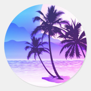 Palmiers violets profonds sur les Stickers ronds d