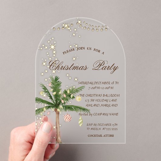 Palmkerstboom, sparkle, lampjes, kerstfeest acryl uitnodigingen (Insitu (Draagbaar))