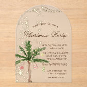Palmkerstboom, sparkle, lampjes, kerstfeest acryl uitnodigingen (Voorkant)