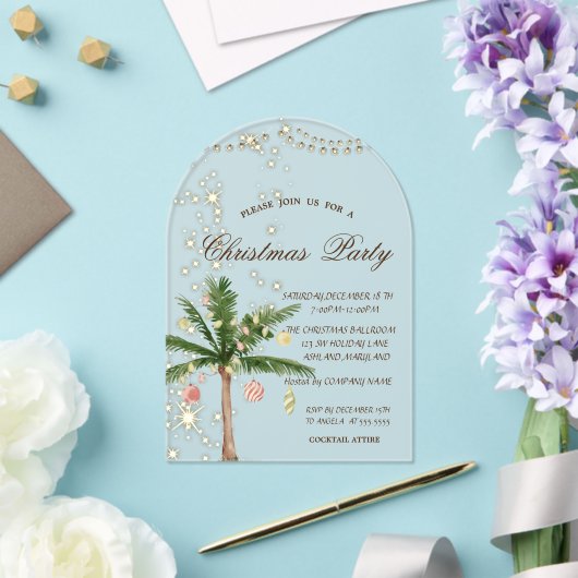Palmkerstboom, sparkle, lampjes, kerstfeest acryl uitnodigingen (Insitu (Huwelijk))