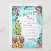 Palmleder, bloemen, ananas Birthday Party Kaart (Voorkant)