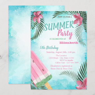 Palmleder, bloemen, ijsbloem, Birthday Party Kaart