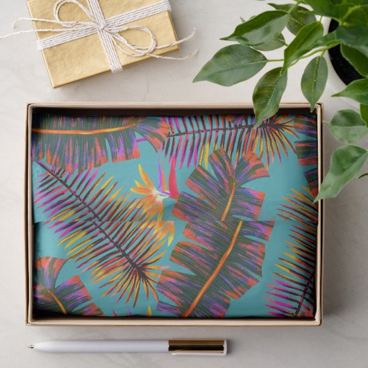 Palmparadijs Teal Tissuepapier (Geschenk)