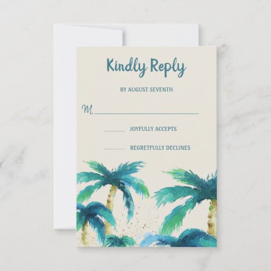 Palmparadijs | Tropical Beach Wedding RSVP-kaart RSVP Kaartje (Voorkant)
