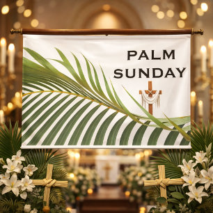 Palmpasen Kruis met Groene Palm Tak Spandoek