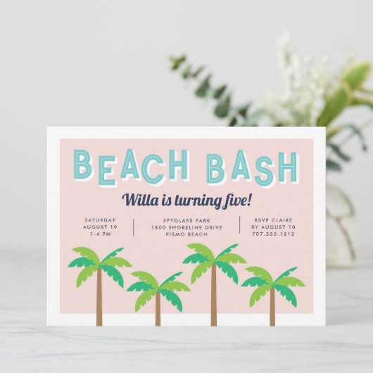 PalmPop | Aanbesteding Beach Birthday Party Kaart (Staand voorkant)