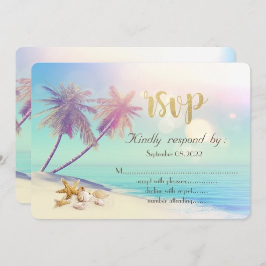 Palms Beach Schelpen RSVP Kaart (Voorkant / Achterkant)