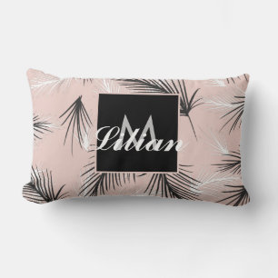 Palms Black White Earthy Tone Pink Monogrammed Kussen