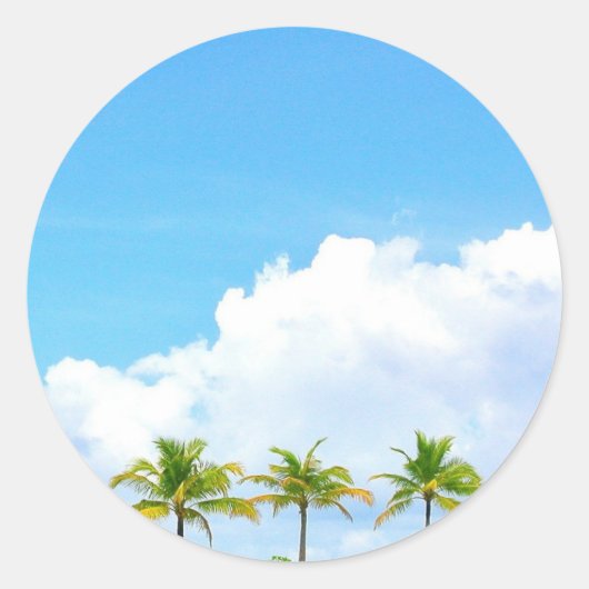 Palms Blue Sky en Clouds Blank Sjabloon Ronde Sticker (Voorkant)