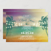 Palms coucher soleil plage nuptiale invitation dou (Devant / Derrière)