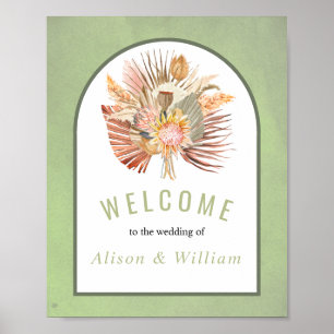 Palms, pampas gras, groen welkom bruiloft poster