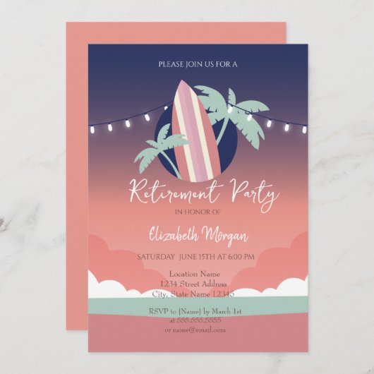 Palms Surfing Board Retraite Invitation (Devant / Derrière)
