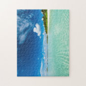 Palmstrand diepe blauwe rog aquamarinewateren legpuzzel (Verticaal)