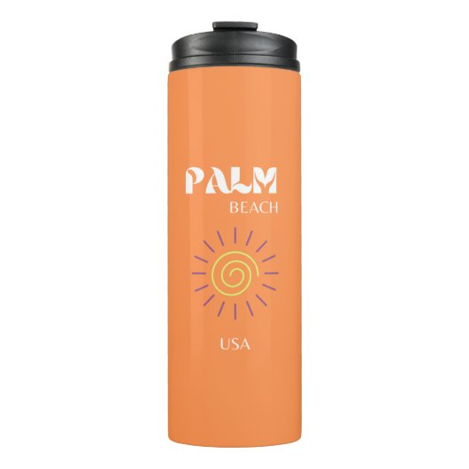 Palmstrand, reiskunst, preppy, Oranje Thermosbeker (Voorkant)
