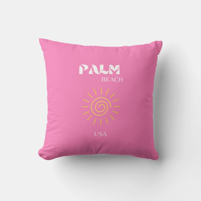 Palmstrand, reiskunst, preppy, roze kussen (Voorkant)
