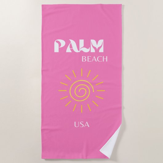 Palmstrand, reiskunst, preppy, roze strandlaken (Voorkant)
