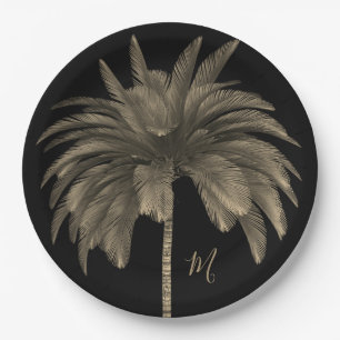 Palmstructuur Elegant Retro Chic Black Papieren Bordje